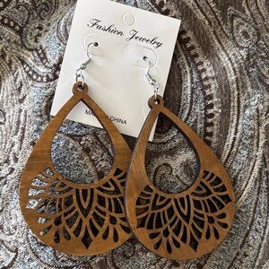 Brown Teardrop Wooden Earrings